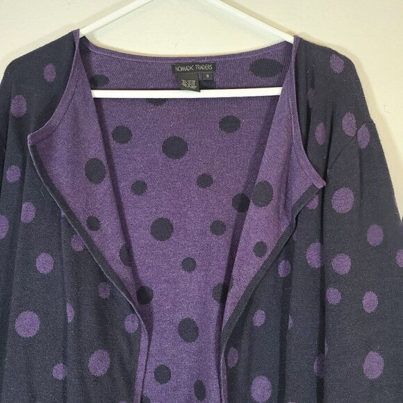Nomadic Traders Purple Polka Dot Cotton Blend Open Front‎ Cardigan Small - Picture 2 of 5